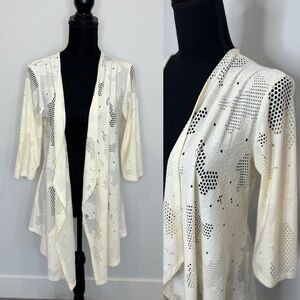 Clara Sun Woo Beige Lace Front Open Cardigan (Small)